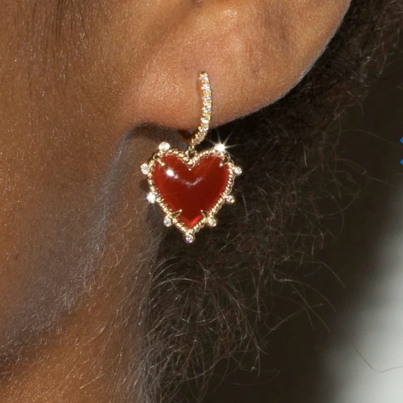 The Last Line LA Carnelian Dismond and Gold Earrings - Picture 2 of 5